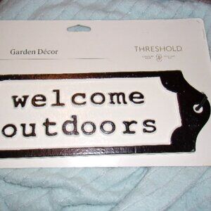 Cast Metal Garden Sign "Welcome Outdoors" Black/White - Threshold